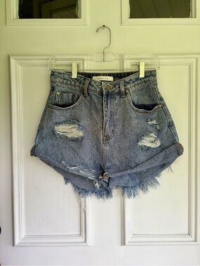 Mustard Seed Light Blue Distressed Denim Jean Shorts